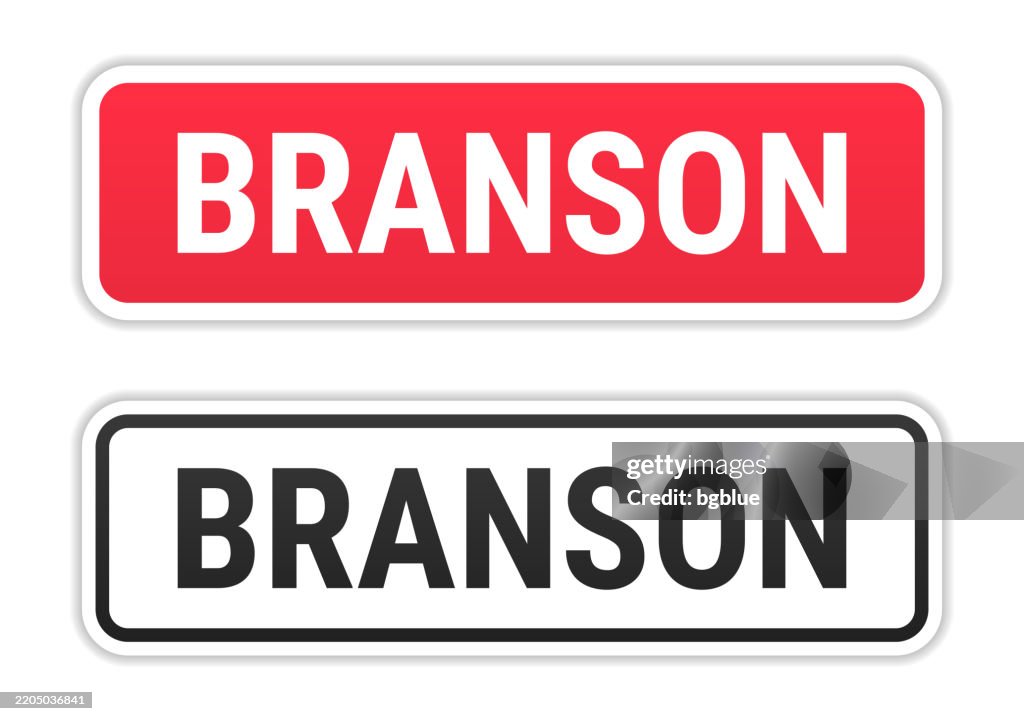 Branson - Red and Black labels on white background
