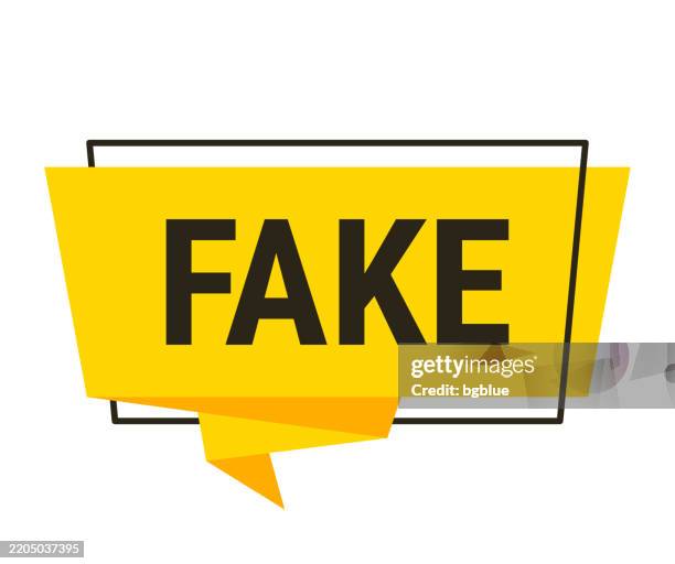 fake - yellow speech bubble on white background - counterfeit stock illustrations