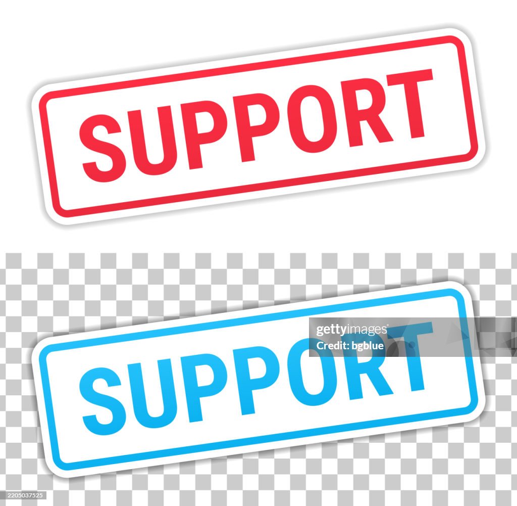 Support Labelling Support Red And Blue Labels On Blank Background High-Res Vector Graphic ...