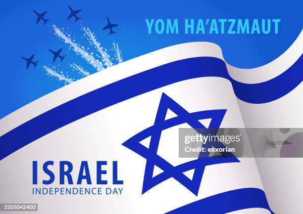 israeli flag on independence day - israeli independence day stock illustrations