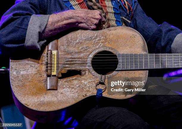 Willie Nelson's guitar Trigger seen here pduring Luck Reunion at Luck Ranch on March 13, 2025 in Spicewood, Texas.