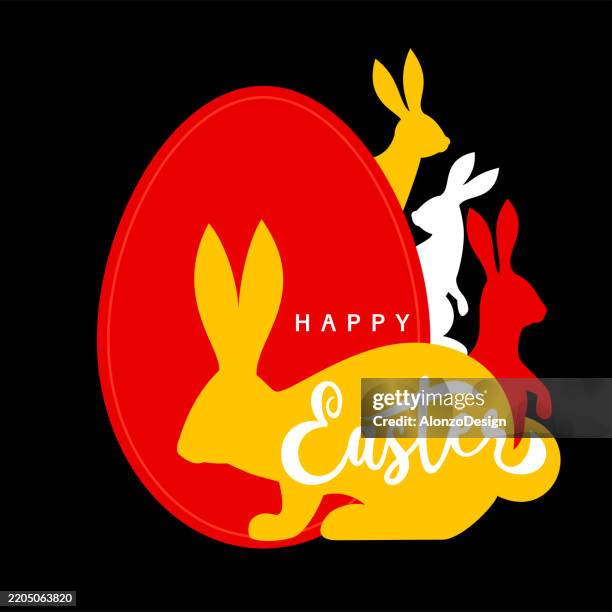 easter greeting card with 'happy easter' message - rabbit jump stock illustrations
