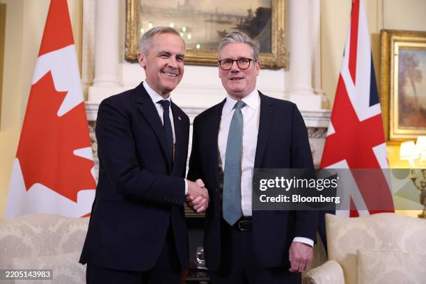 Mark Carney, Canada's prime minister, and Keir Starmer, UK prime minster, during a meeting at Downing Street in London, UK, on Monday, March 17,...