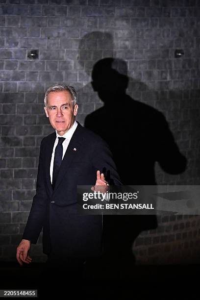 Canada's Prime Minister Mark Carney arrives in Downing Street in central London on March 17 for a bilateral meeting with Britain's Prime Minister.