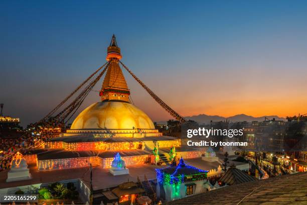 boudhanath stupa night view, nepal - nepal city stock pictures, royalty-free photos & images