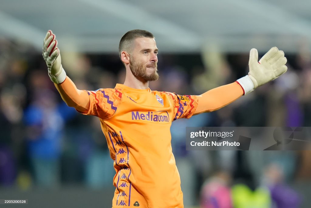 Acf David De Gea of ACF Fiorentina celebrates the victory at the end of ...