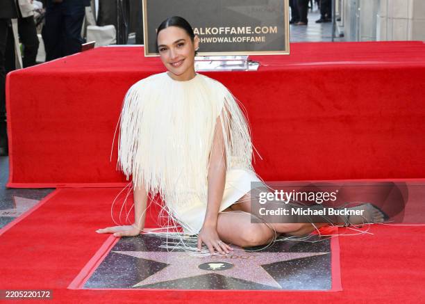 Gal Gadot at the ceremony honoring Gal Gadot with a Star on the Hollywood Walk Of Fame on March 18, 2025 in Hollywood, California.