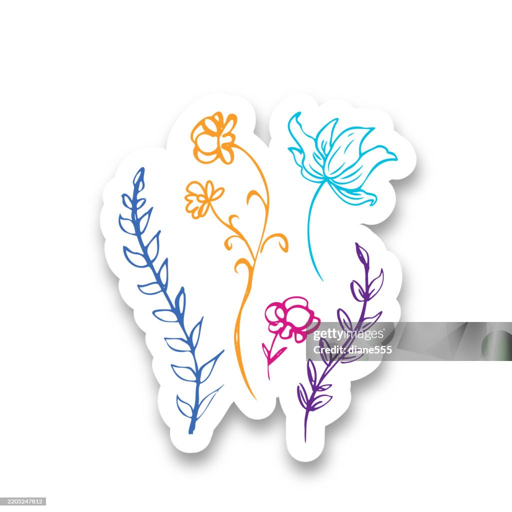 Spring Season Drawing Sticker Cute Spring Sticker With Ink Drawing Of A Group Of Wildflowers High-Res ...