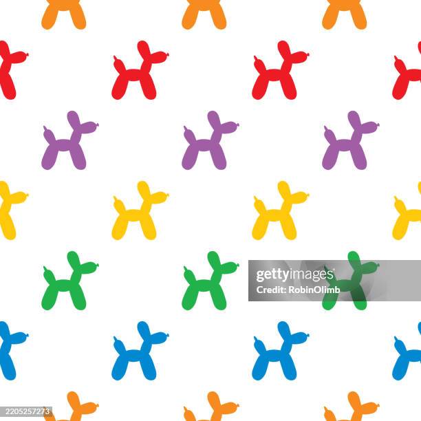 balloon dogs black background seamless pattern - balloon animal stock illustrations