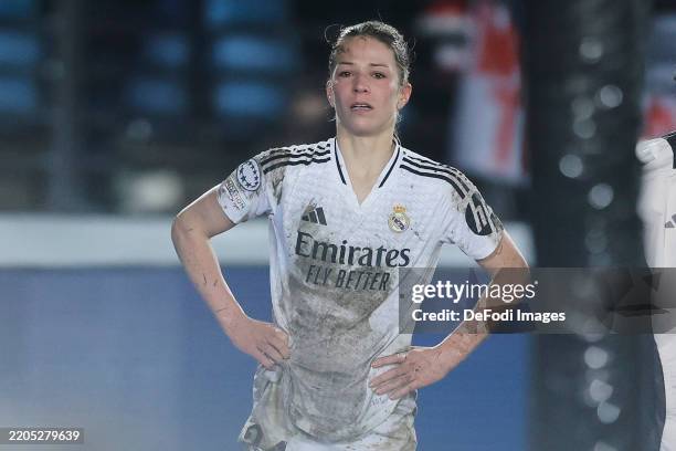 Madrid, Spain Melanie Leupolz of Real Madrid reacts during the UEFA Women's Champions League Quarter Finals First Leg match between Real Madrid CF...