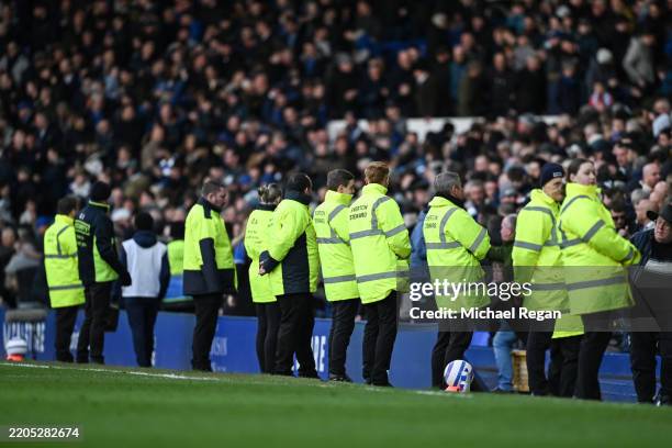 General view of stewards during the Premier League match between Everton FC and West Ham United FC at Goodison Park on March 15, 2025 in Liverpool,...