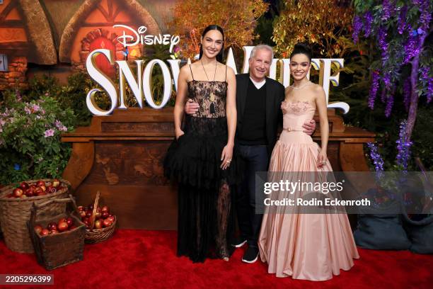 Gal Gadot, Marc E. Platt and Rachel Zegler attend the World Premiere of Disney's Snow White at El Capitan Theatre in Hollywood, California on March...