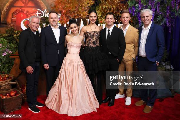 Marc E. Platt, Marc Webb, Rachel Zegler, Gal Gadot, Benj Pasek, Justin Paul and Jared LeBoff attend the World Premiere of Disney's Snow White at El...