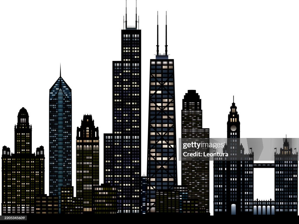Chicago in Lights Silhouette (All Buildings Are Moveable and Complete)