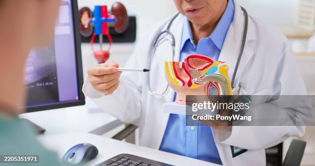 senior doctor explains prostate - urologist stock pictures, royalty-free photos & images
