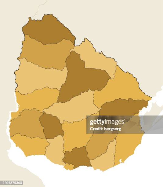 uruguay high detailed map with regions and national border - uruguay map stock illustrations