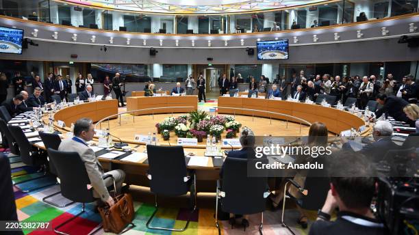 View of the EU Summit at the Europa building in Brussels, Belgium on March 20, 2025. EU leaders are meeting in Brussels to discuss competitiveness...