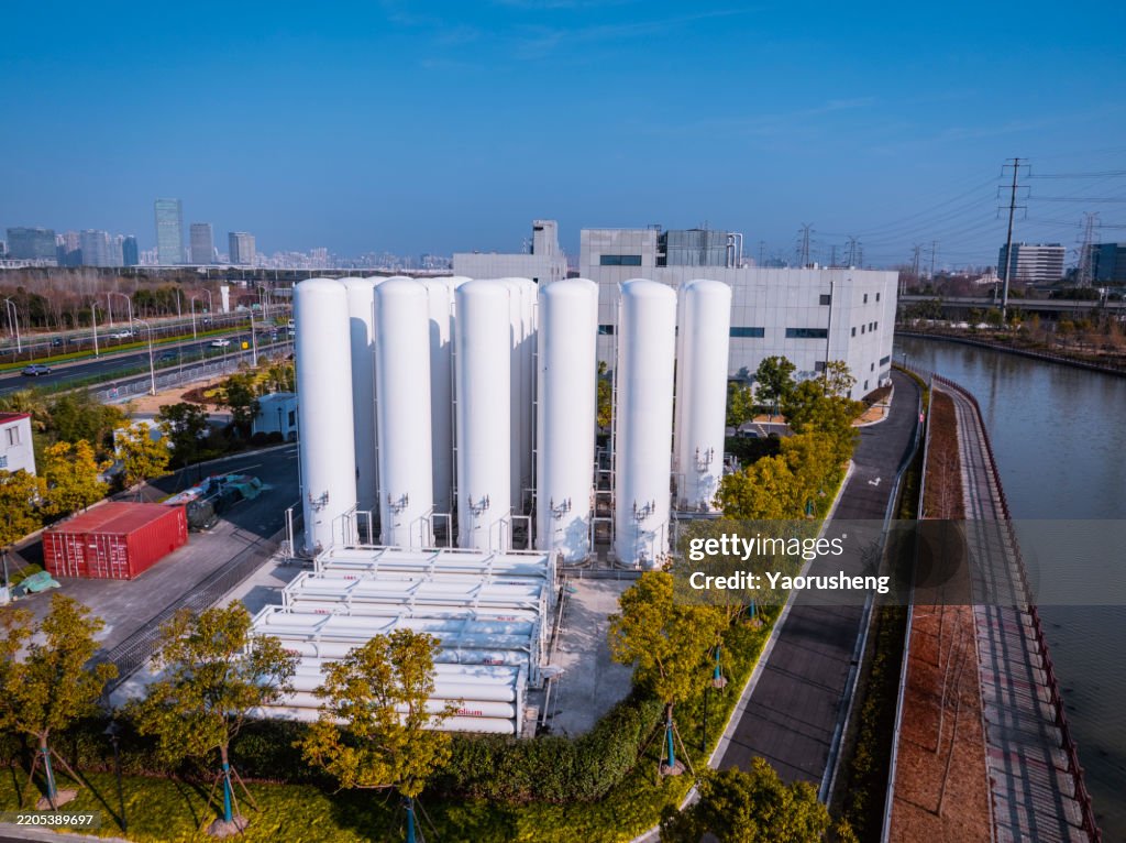 Aerial view of Helium and liquid nitrogen Tank,chemical plant