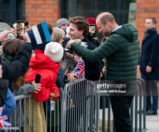 Prince William, Prince of Wales greets well-wishers as he visits the Estonian Cleantech Association on March 20, 2025 in Tallinn, Estonia. The...