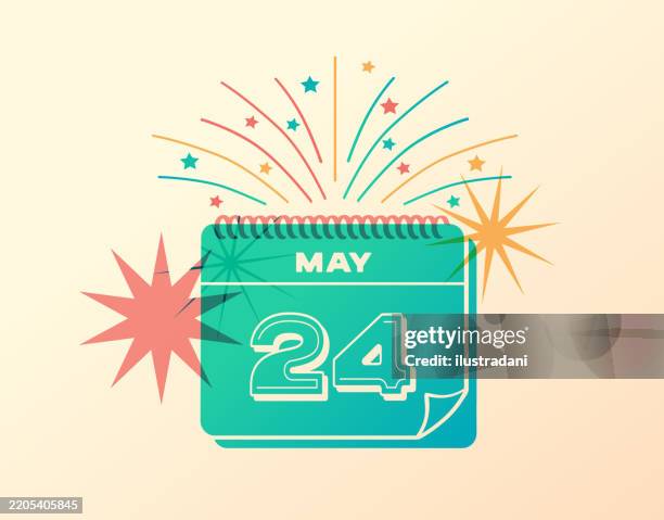 may 24 daily festive calendar icon with stars and fireworks - may 24 calendar stock illustrations