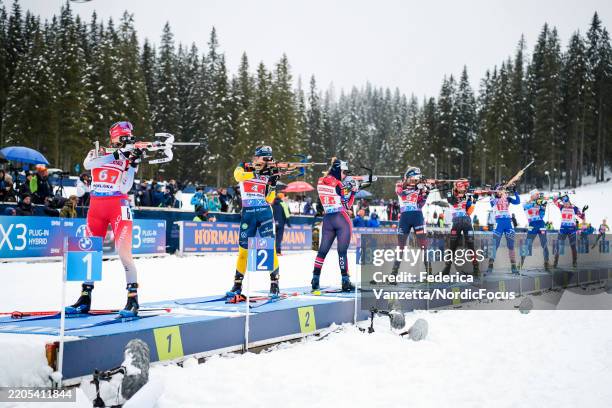 Aita Gasparin of Switzerland, Johanna Skottheim of Sweden, Ingrid Landmark Tandrevold of Norway, Lisa Theresa Hauser of Austria at the shooting range...