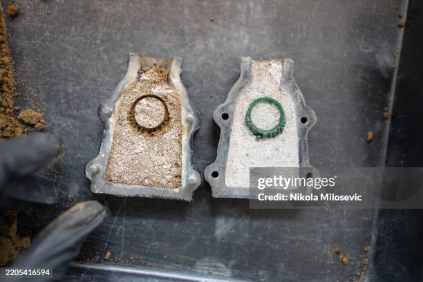 sand casting mold with ring patterns for metal casting process - sand casting stock pictures, royalty-free photos & images