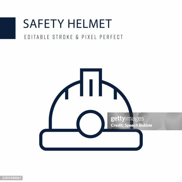 safety helmet line icon. editable stroke vector icon. - construction zone injury stock illustrations