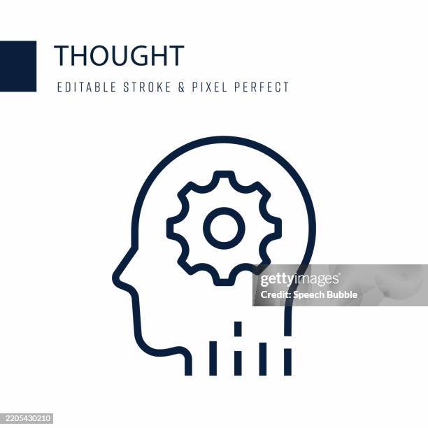 thought line icon. editable stroke vector icon. - gear logo stock illustrations