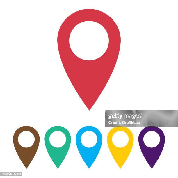 colorful location pin icons indicating geographical position navigation points - putting label stock illustrations