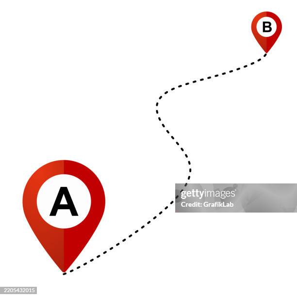 ilustrações de stock, clip art, desenhos animados e ícones de minimalist map illustration route point a to point b - linha pontilhada