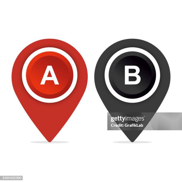 red black dot pin icons a b - split road stock illustrations