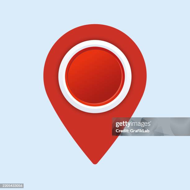 red location pin icon white border light blue background - location tracking map stock illustrations