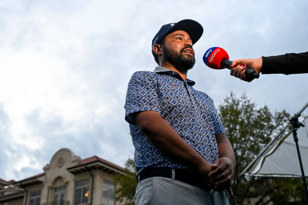 Spaun is interviewed after finishing the 18th hole during the final round of THE PLAYERS Championship 2025 at TPC Sawgrass on March 16, 2025 in Ponte...