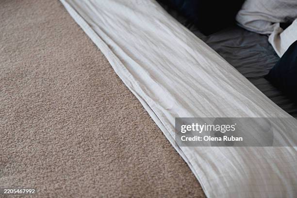 cozy bed with pillows and cushions. - cozy bed close up stock pictures, royalty-free photos & images