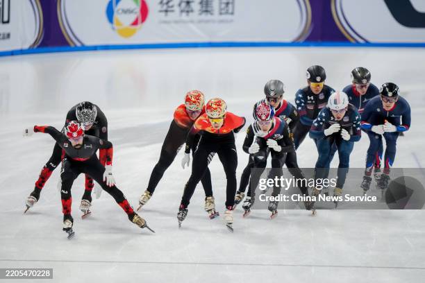 Steven Dubois of Canada competes in the Men's 5000m Relay Final A on day 3 of the ISU World Short Track Speed Skating Championships at the Capital...