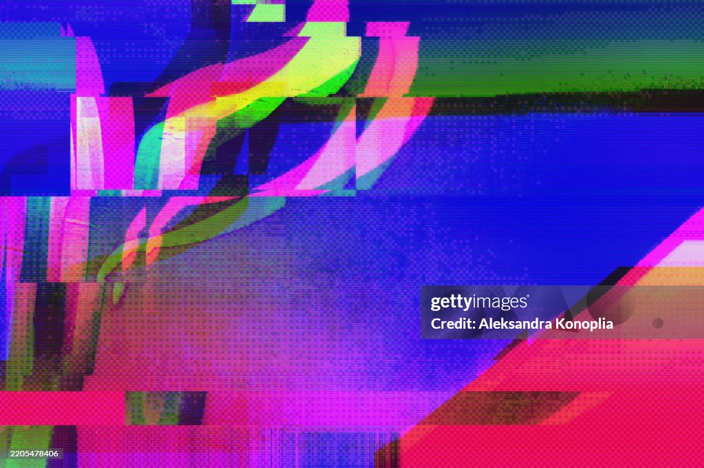 Glitch Art Pattern in Neon Pink, Blue, Green with Retro 90s, Y2K Vibe