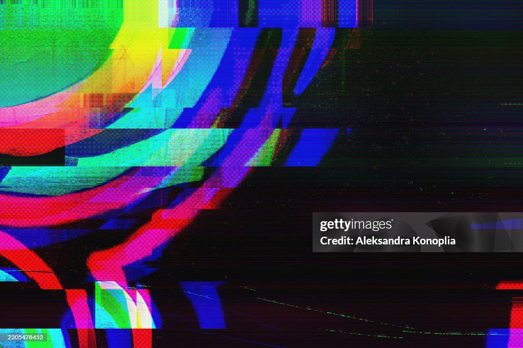 Glitch Art in Neon Red, Blue, Green for Futuristic 80s Cyber Aesthetic
