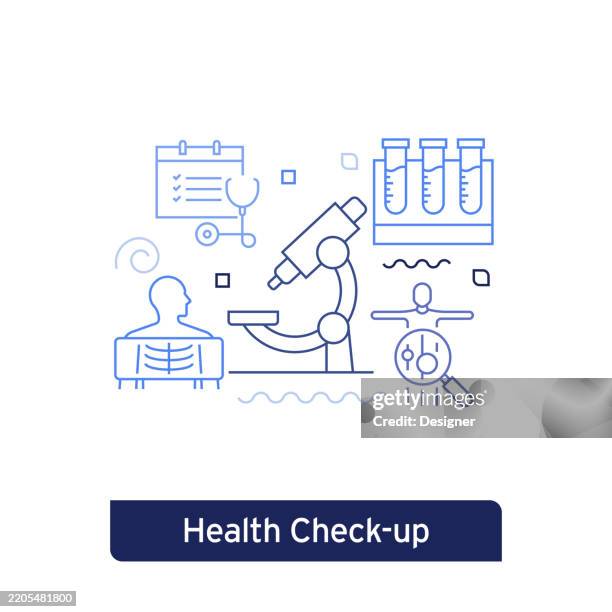 illustrations, cliparts, dessins animés et icônes de illustration vectorielle du concept de bilan de santé. conception vectorielle de trait modifiable. - microscope