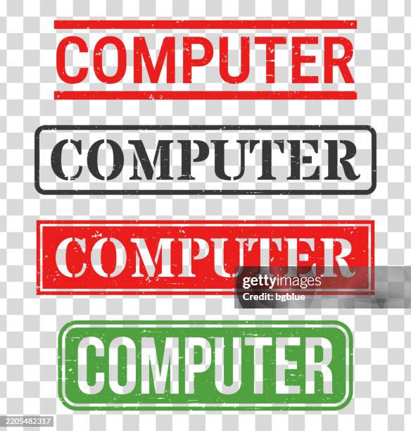 Computer Work Stamp Computer Rubber Stamp Set On Blank Background High-Res Vector Graphic ...