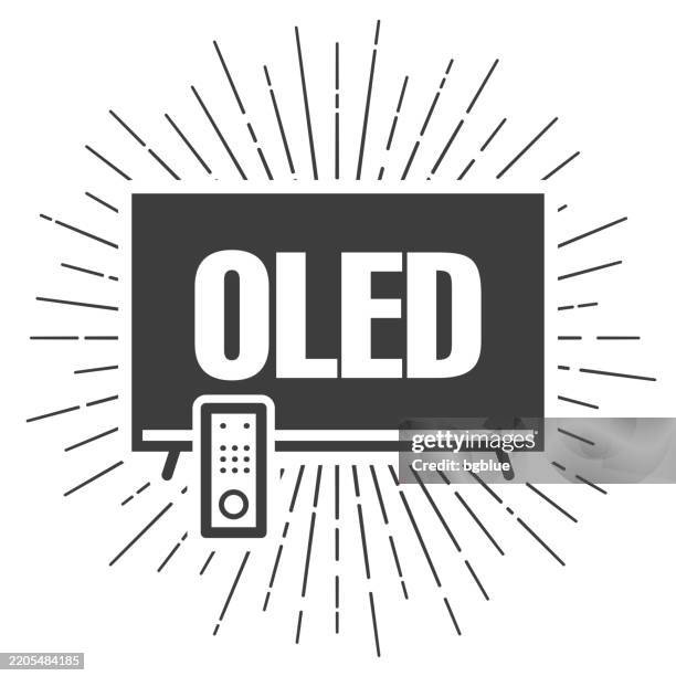 oled tv. icon with sunbursts on white background - vintage television white background stock illustrations