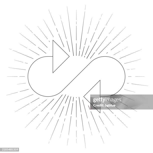infinite. line icon with sunbursts on white background - infinity loop arrow stock illustrations