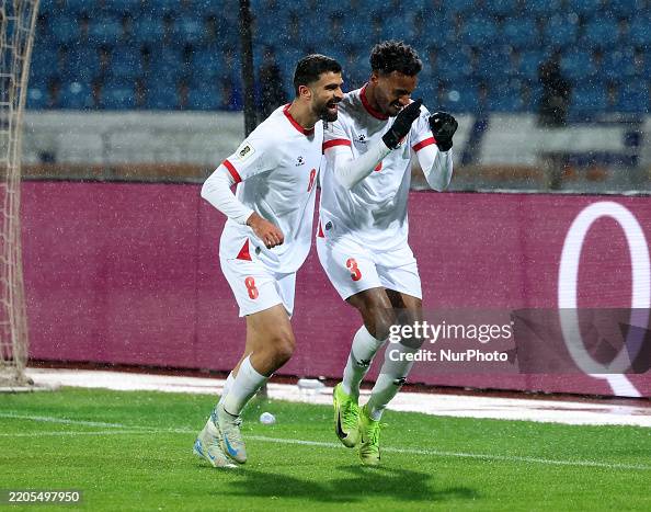 Mozaina Al Rashdan Abdullah Naseeb and Nizar Al-Rashdan of Jordan celebrate scoring a ...