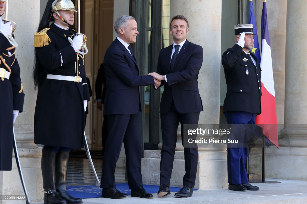 French President Emmanuel Macron Meets With New Canadian PM Mark Carney At Elysee Palace