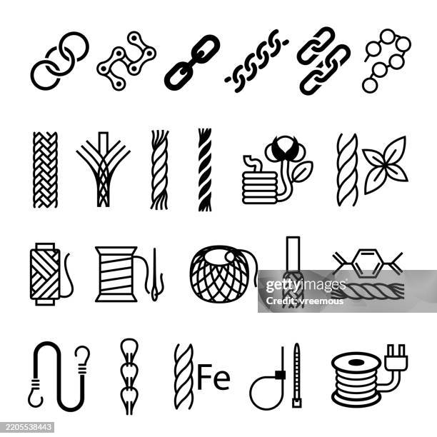 ilustraciones, imágenes clip art, dibujos animados e iconos de stock de cuerdas, cordones, cadenas y cables símbolos del icono - cable-de-acero
