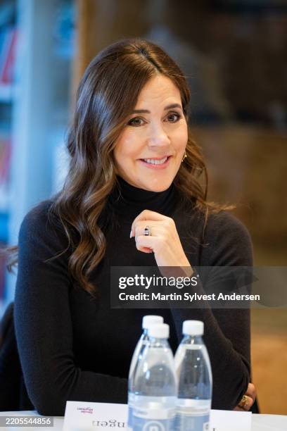 Danish Queen Mary participates in the School Force visit with the Mary Foundation at Pilehaveskolen on March 17, 2025 in Vallensbaek, Denmark.
