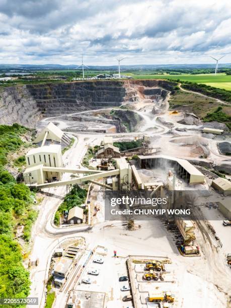 drone view of cornelly quarry in wales, uk - escarpment stock pictures, royalty-free photos & images