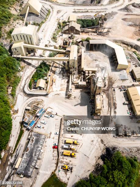 drone view of cornelly quarry in wales, uk - escarpment stock pictures, royalty-free photos & images