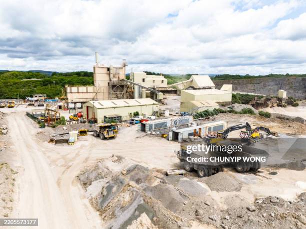 drone view of cornelly quarry in wales, uk - escarpment stock pictures, royalty-free photos & images
