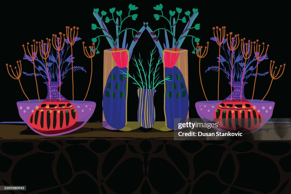 Set of vases pots with plants