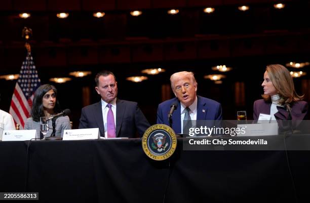 President Donald Trump leads a board meeting at the John F. Kennedy Center for the Performing Arts on March 17, 2025 in Washington, DC. After...